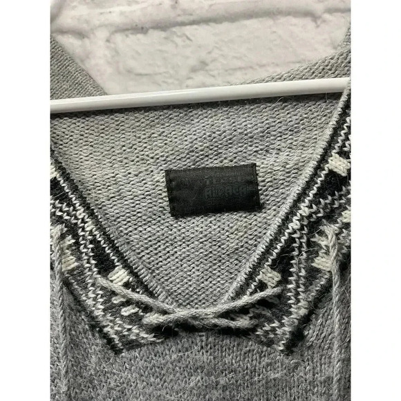 Arte Inka-Berfass Alpaca gray hooded boho vneck pullover sweater M - Picture 4 of 6